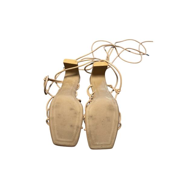Size 9.5 A New Day Target Nude Beige Strappy Tie-Up Block Sandal Heels - Picture 4 of 4